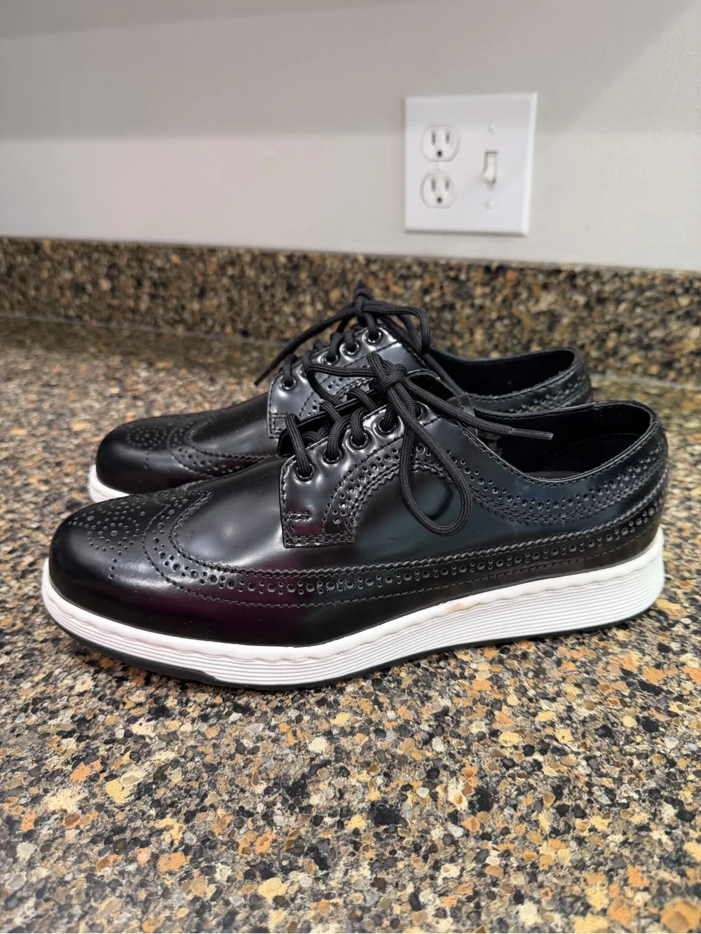 Classic Black Wingtip Derby with White Sole dr martens men’s 10